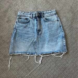 Zara Denim High Waist Mini Skirt with Raw Hem